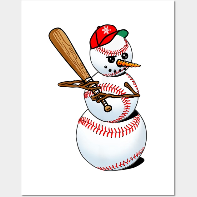 Snowman Plays Baseball Wall Art by rosecanderson